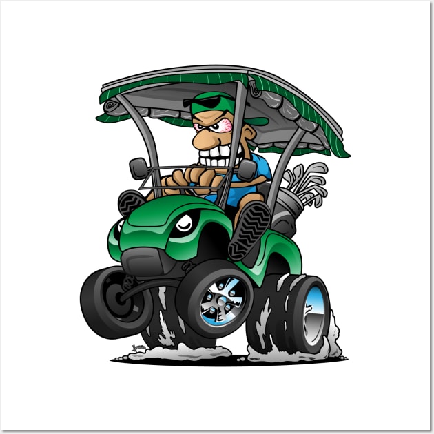 Funny Golf Cart Hotrod Golf Car Popping a Wheelie Cartoon Wall Art by hobrath